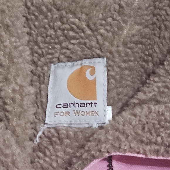 Vintage Women's Pink Carhartt Brown Sherpa-Lined Jacket Coat - Picture 13 of 15